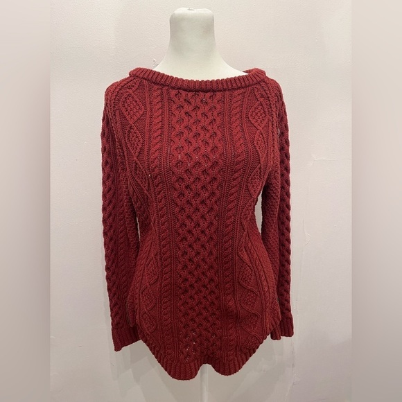 LL Bean Signature Fisherman Knit Sweater Size XS Maroon - Picture 2 of 3